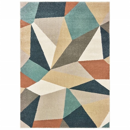 Homeroots 7 x 10 ft. Blue Green Beige Retro Wedge Indoor Area Rug 384290